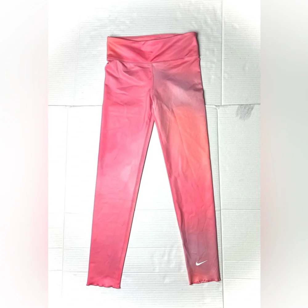 Nike One Girls‎ Medium Dri-FIT Printed Training Tights Pink Ruffle Ankle Stretch